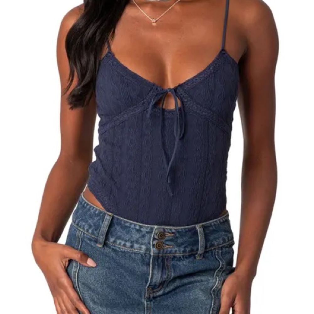 Edikted Navy Lace Detail Bodysuit